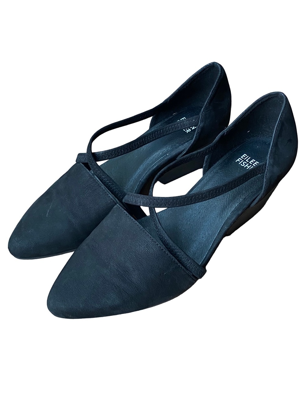 Eileen Fisher Poet black suede criss cross strappy point toe pumps size 8